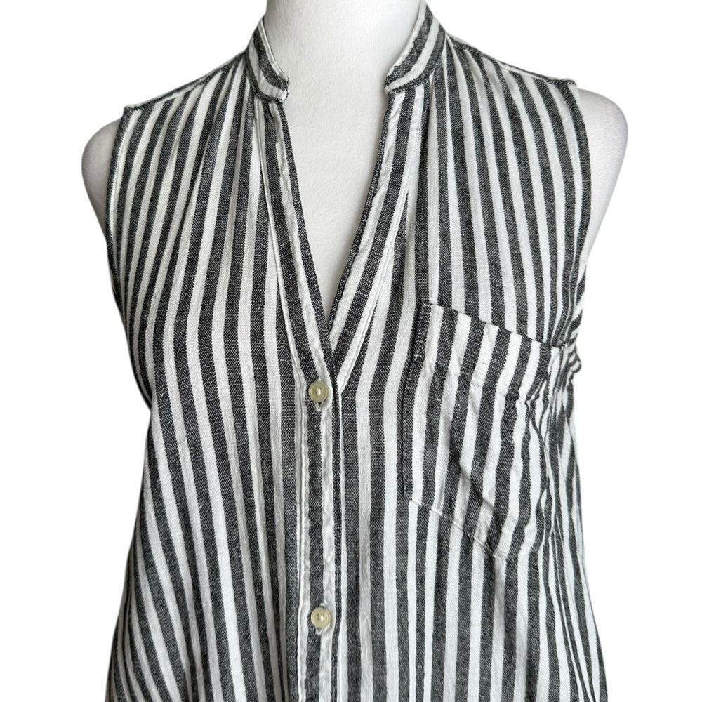 Gap Gray White Striped Button Down Midi Sleeveles… - image 6
